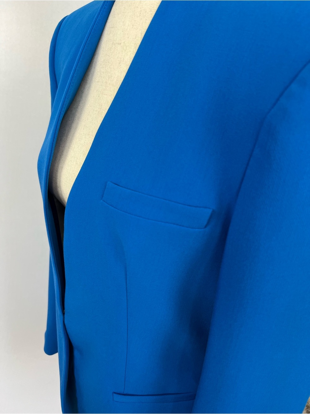 ZARA Electric Cobalt Royal Blue Collarless Blazer Tailored Open Front Jacket - Picture 2 of 13